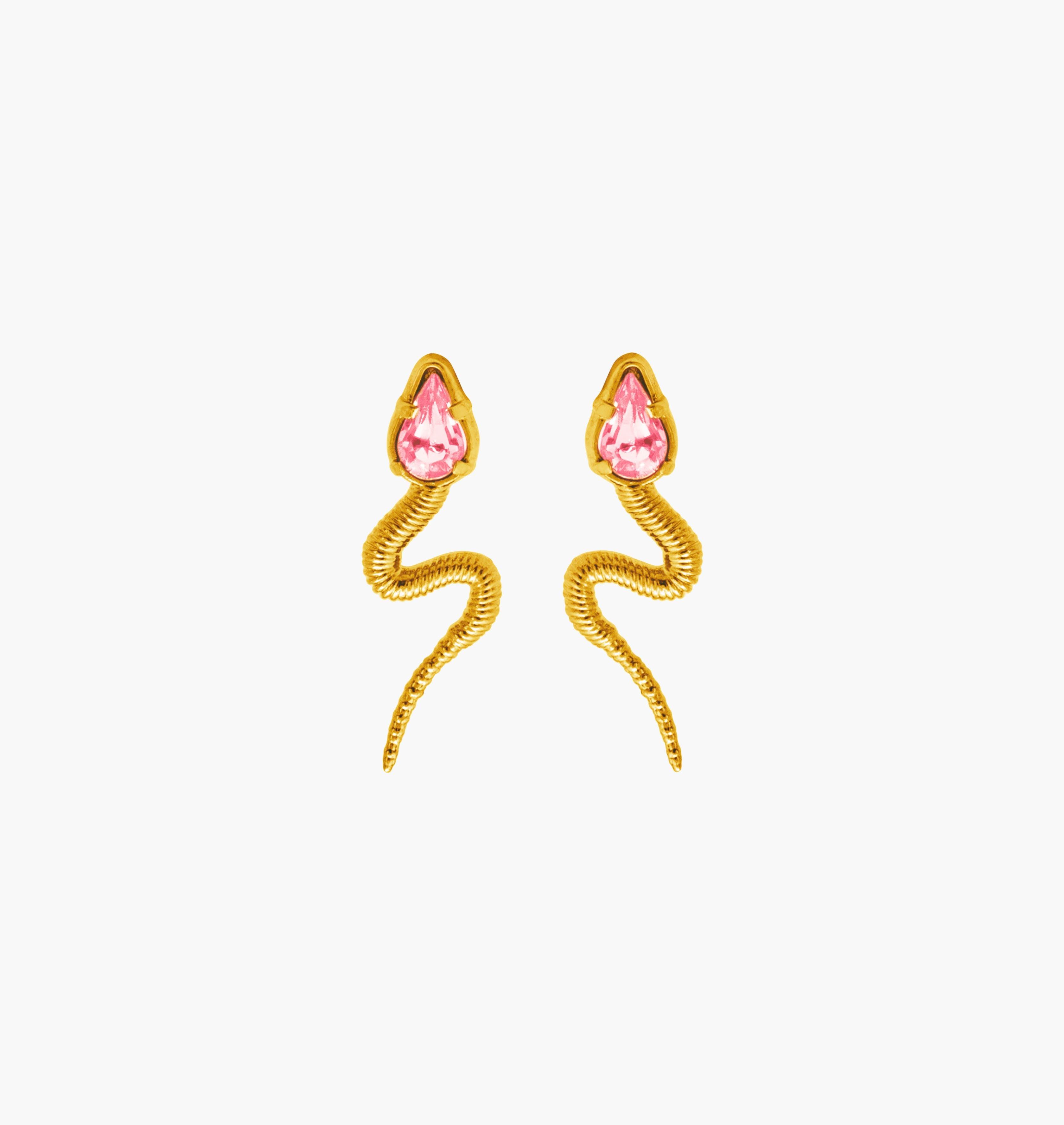 Earrings SNAKY Gold Flamingo Crystal - Moutton colleT Jewellery