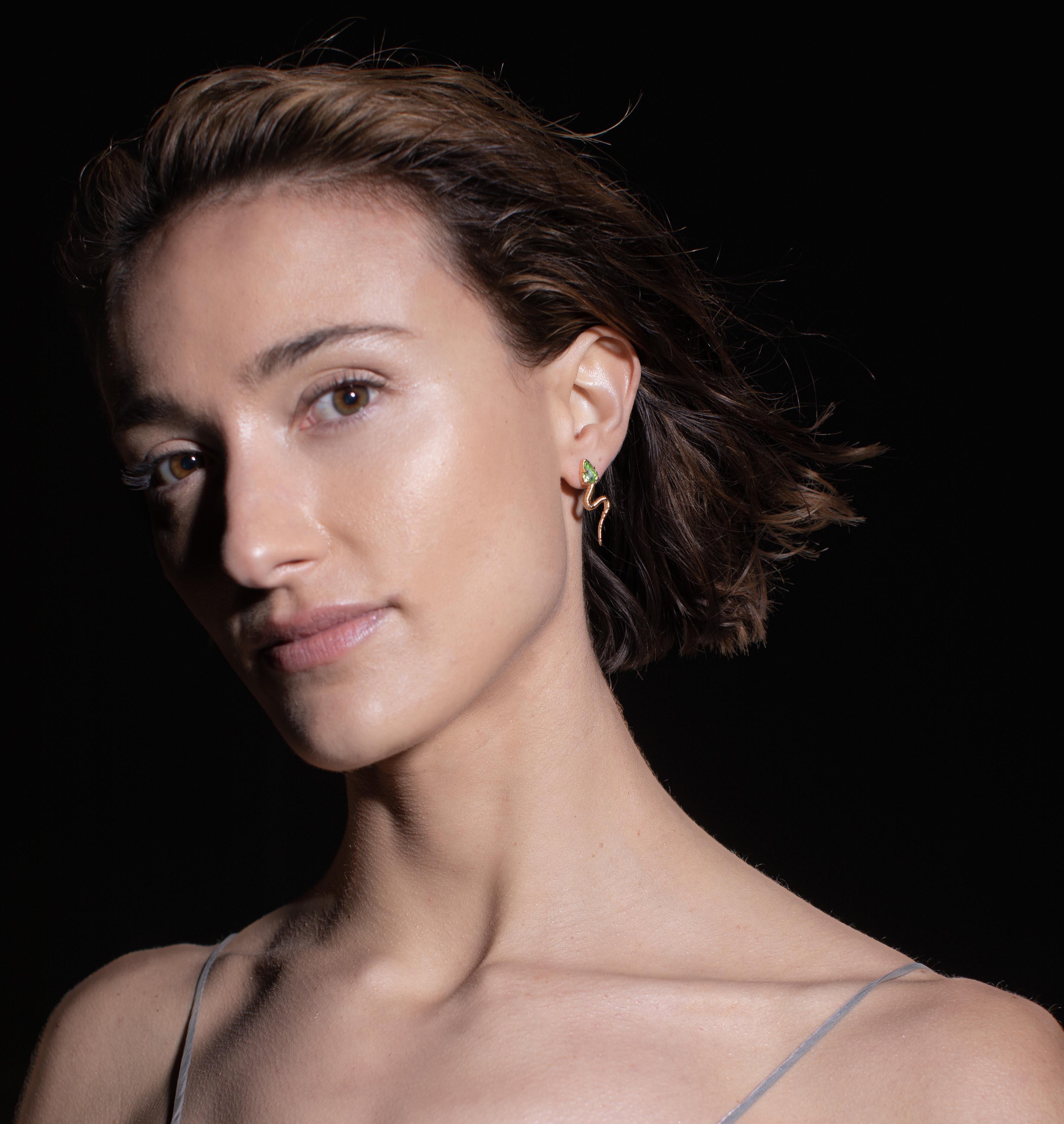 Earrings SNAKY Gold Lime Crystal - Moutton colleT Jewellery