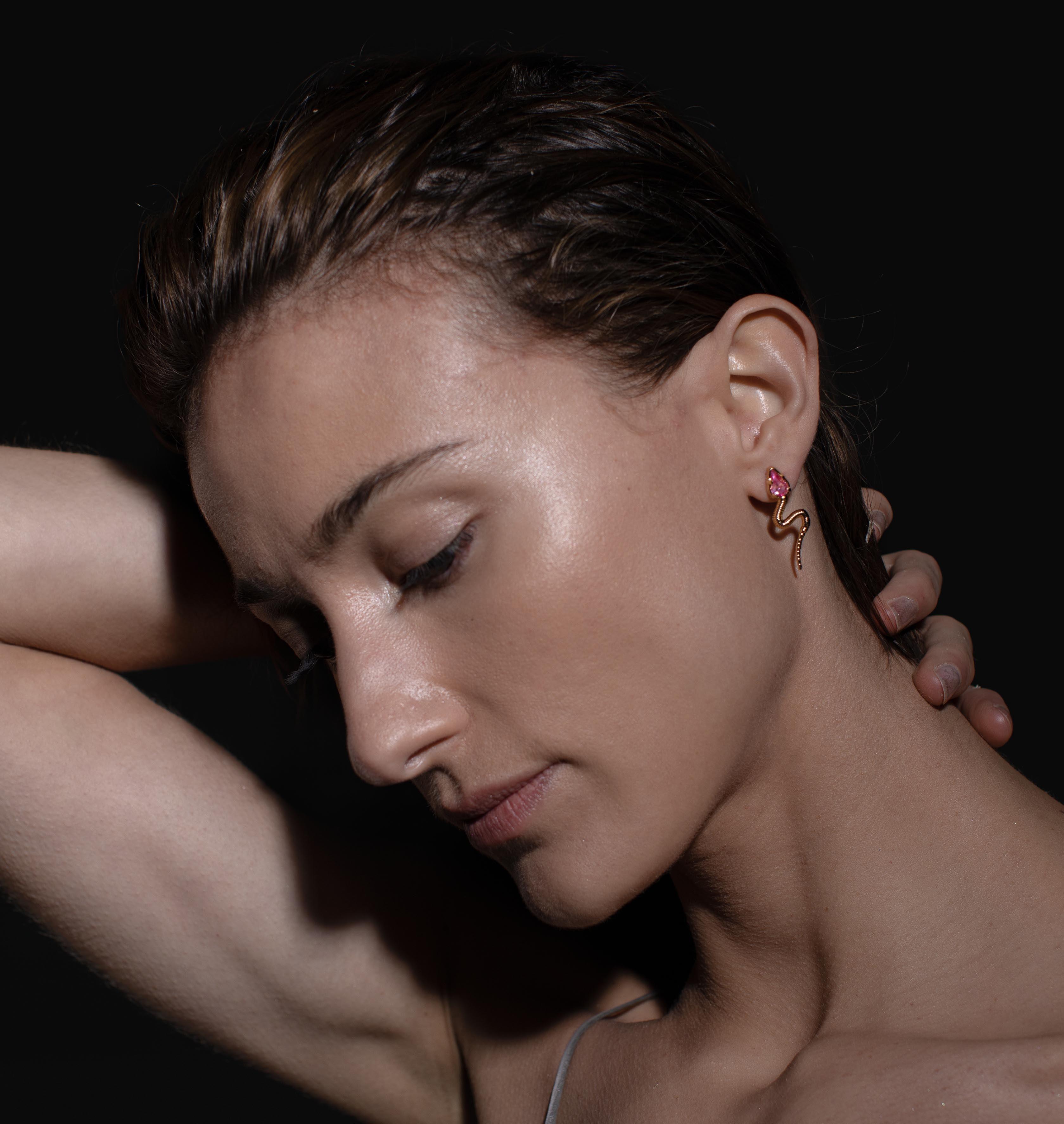 Earrings SNAKY Gold Flamingo Crystal - Moutton colleT Jewellery