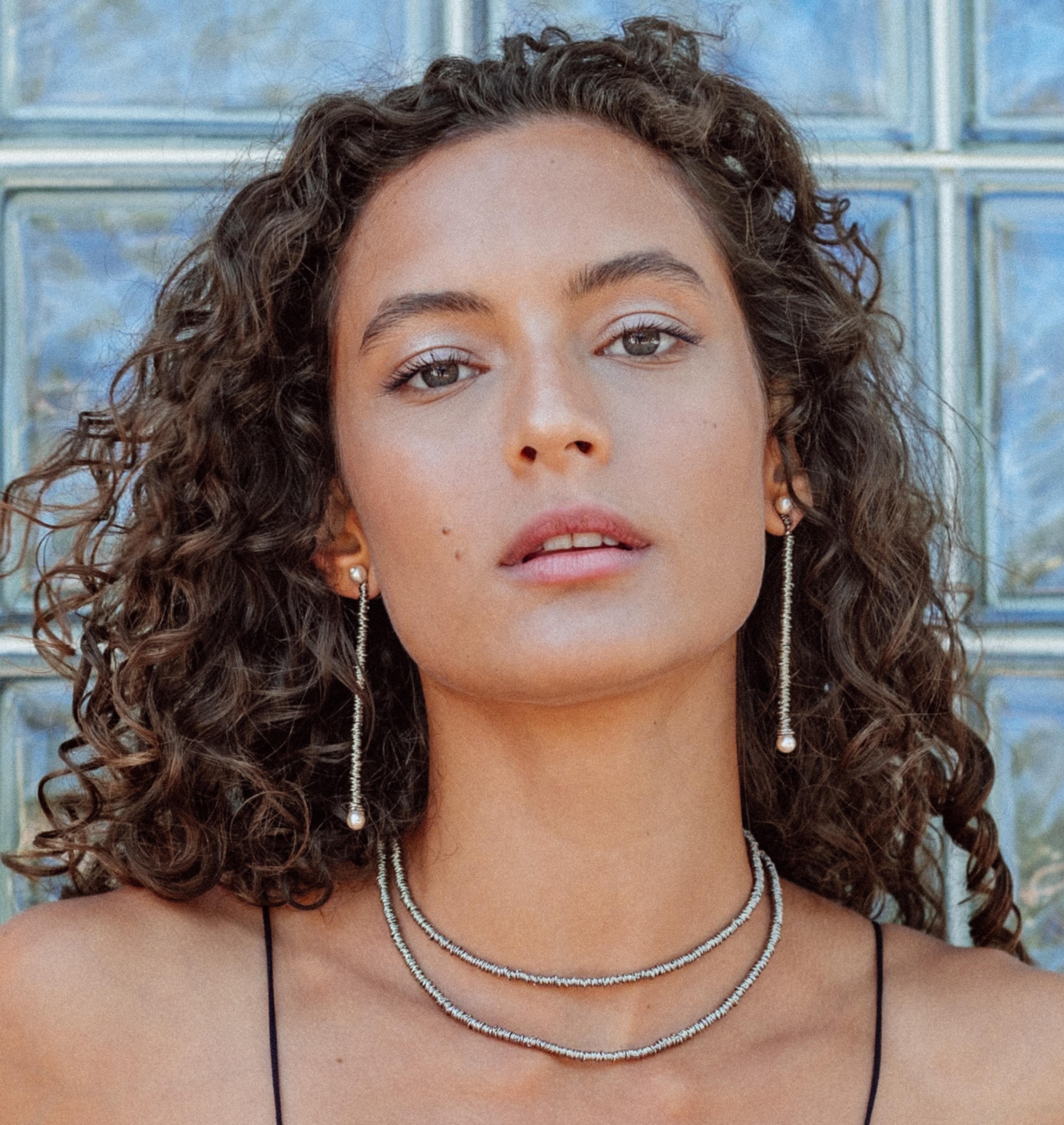 Earrings LILLY Long Palladium Nacre