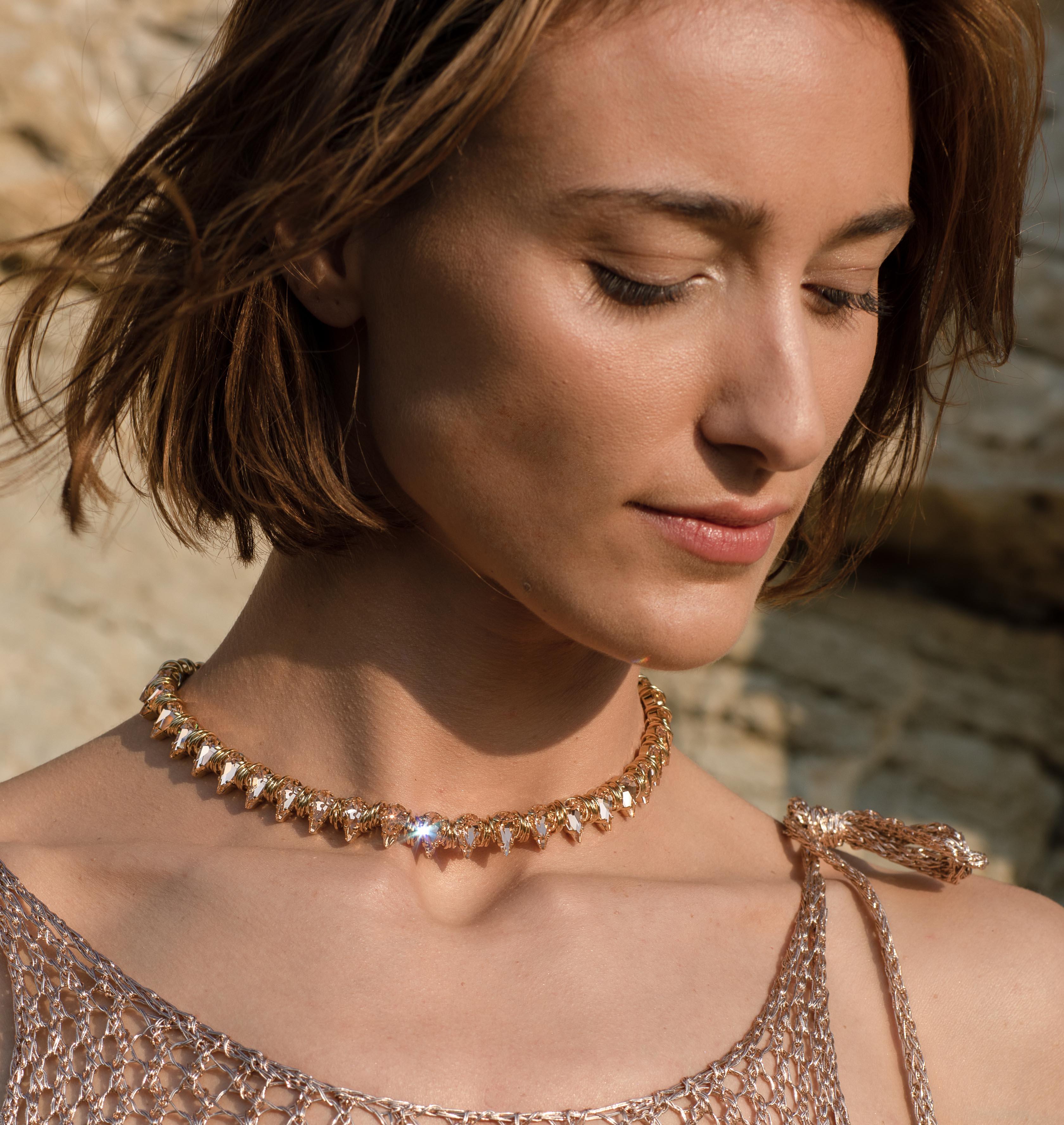 Necklace HAILEY Gold Peach Crystal - Moutton colleT Jewellery
