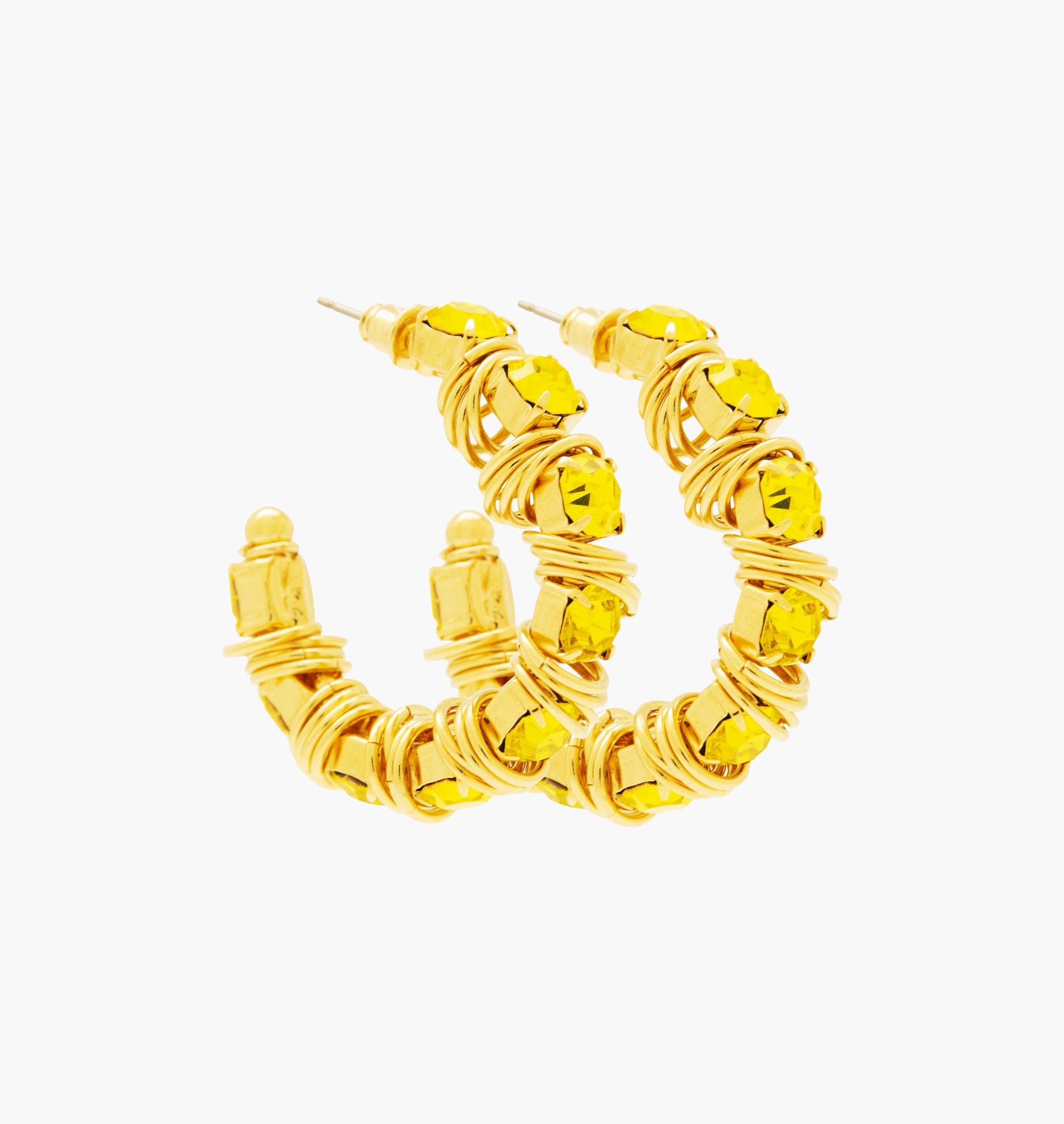 Earrings DISCO Citrine - shop.mouttoncollet.com, moutton collet, bijoux createurs, bijoux fait main, bijoux fantaisie, bijoux en cristal strass, bijoux cristal swarovski, bijoux luxe, bijoux de stars, bijoux vip, bijoux originaux, bijou original, idee cadeau femme, cadeau de noel, cadeau chic et elegant, bijou moderne, bijou contemporain, fashion week boucles d'oreille créole en cristal strass citrine jaune,