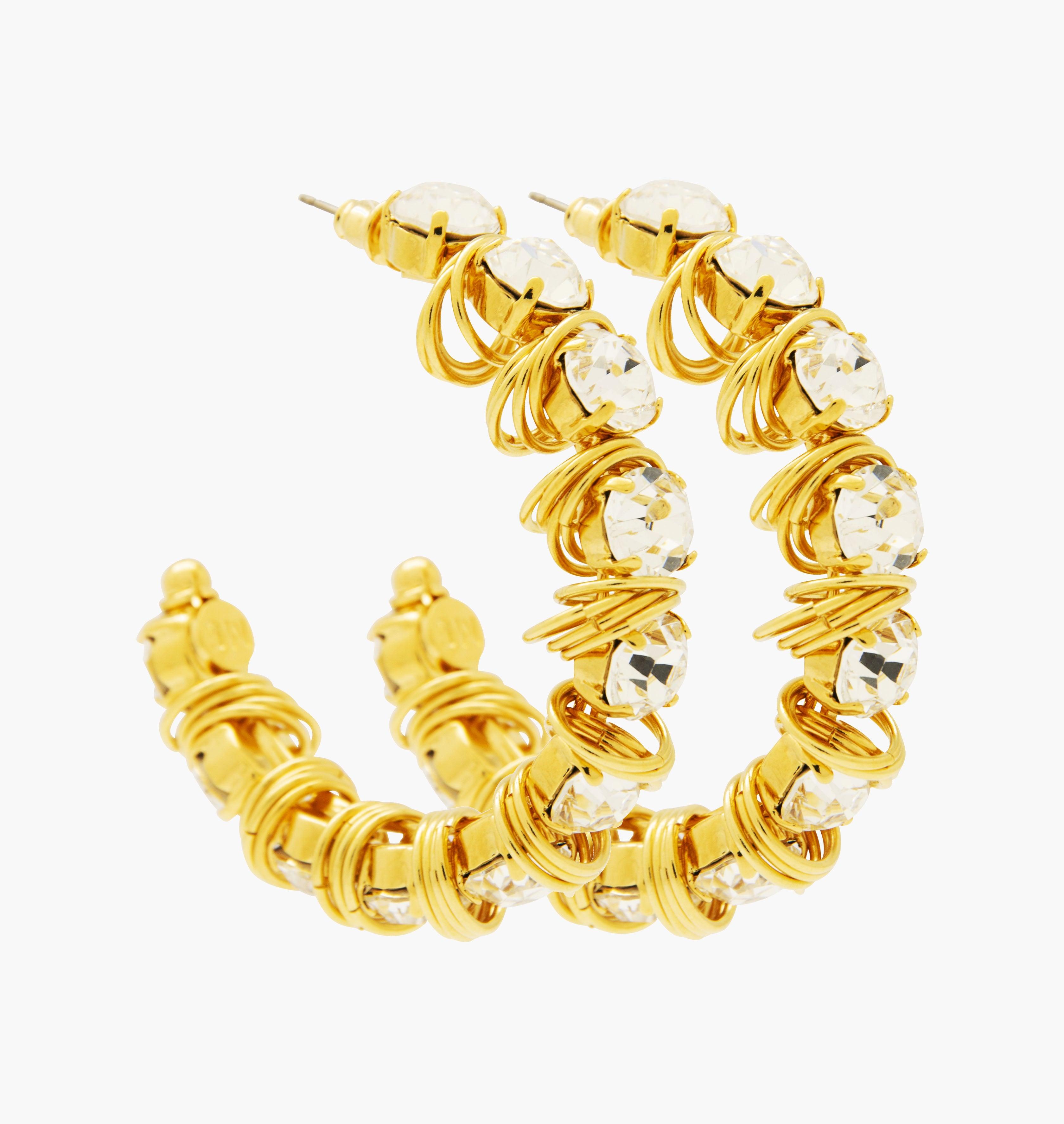 Earrings FUNKY Crystal - shop.mouttoncollet.com, moutton collet, bijoux createurs, bijoux fait main, bijoux fantaisie, bijoux en cristal strass, bijoux cristal swarovski, bijoux luxe, bijoux de stars, bijoux vip, bijoux originaux, bijou original, idee cadeau femme, cadeau de noel, cadeau chic et elegant, bijou moderne, bijou contemporain, fashion week boucles d'oreille créole en cristal strass diamant blanc, madonna, kate moss, aya nakamura, daphne burki, vogue france magazine