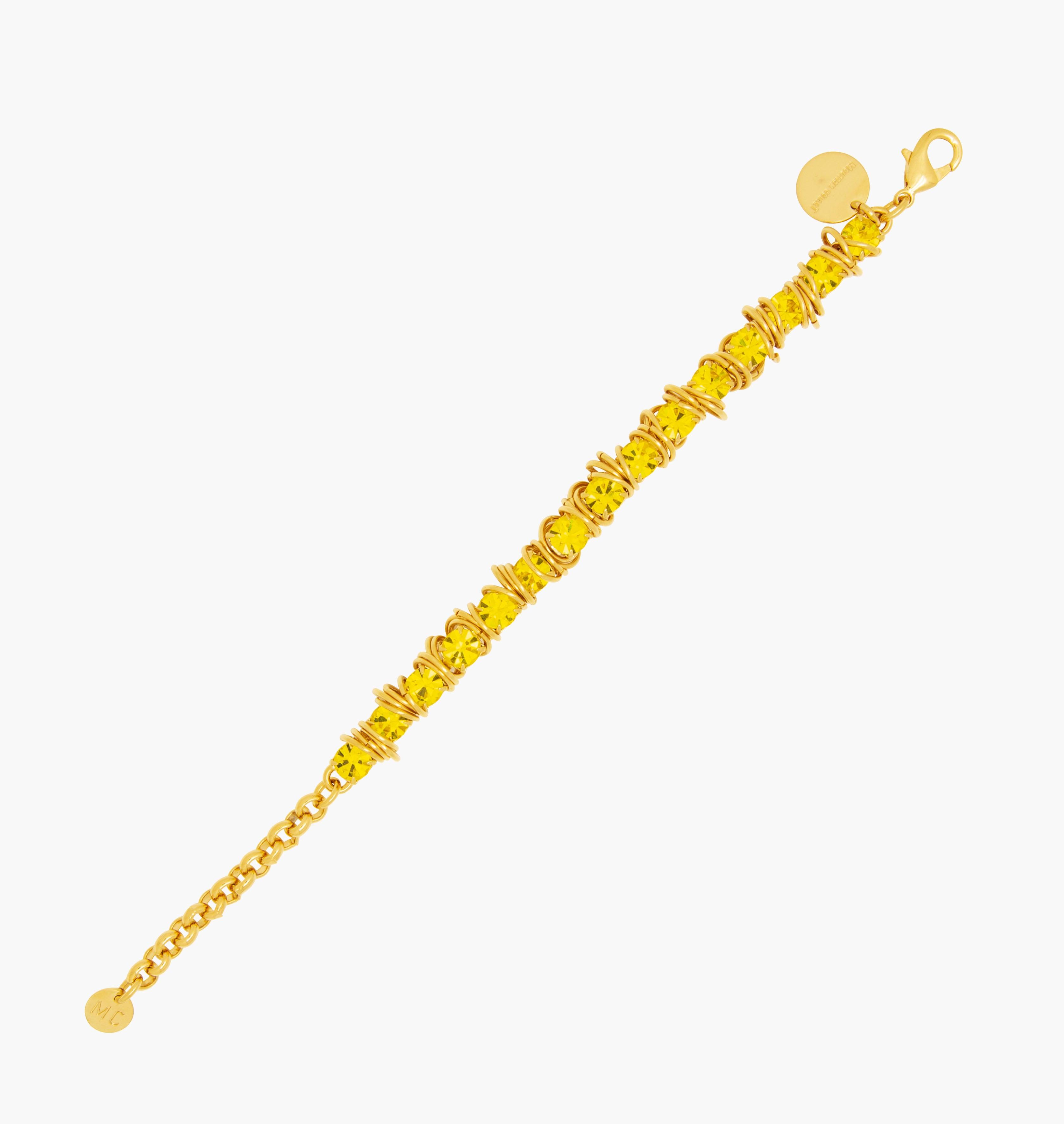 Bracelet ALLSTARS Citrine - shop.mouttoncollet.com, moutton collet, bijoux createurs, bijoux fait main, bijoux fantaisie, bijoux en cristal strass, bijoux cristal swarovski, bijoux luxe, bijoux de stars, bijoux vip, bijoux originaux, bijou original, idee cadeau femme, cadeau de noel, bracelet strass, bracelet rock, cadeau chic et elegant, bijou moderne, bijou contemporain, fashion week, Bracelet en cristal strass jaune citrine, madonna, beyonce
