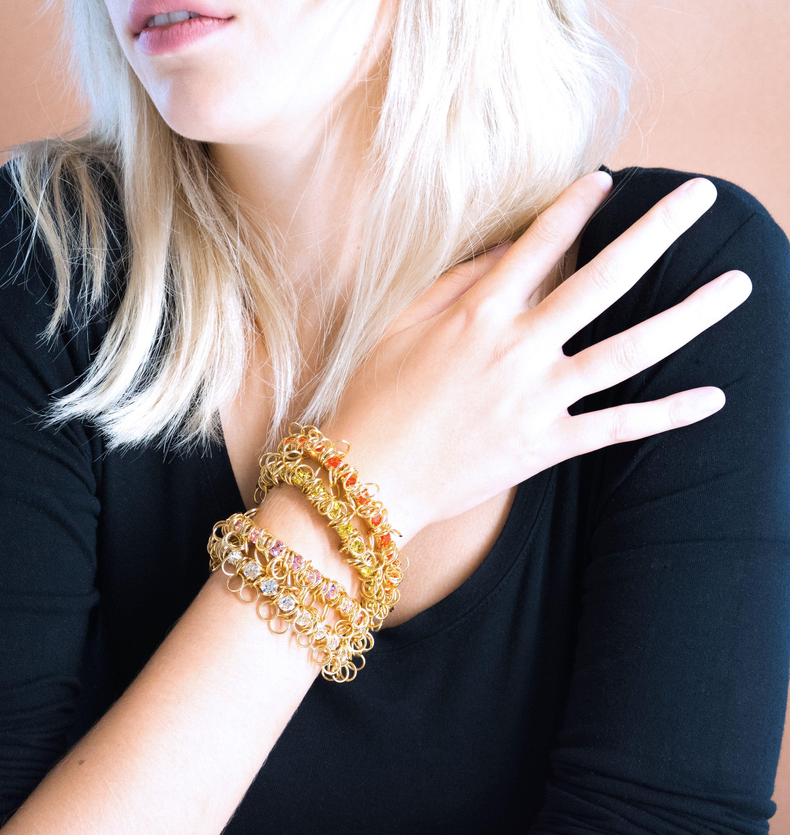 Bracelet DISCO Citrine - shop.mouttoncollet.com strass cristal jaune brillant, metal or doré, bijoux fantaisie fashion style vogue