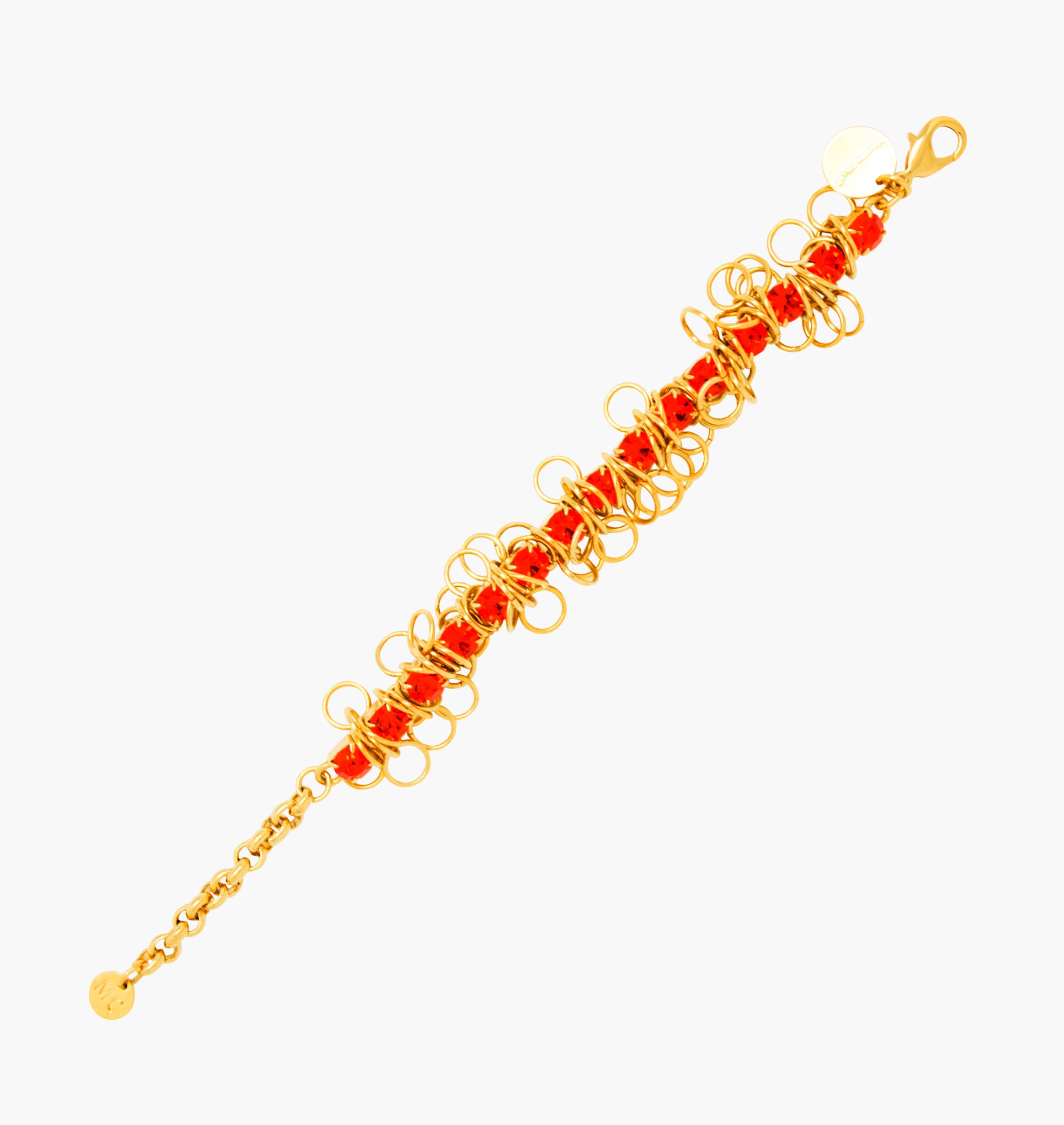 Bracelet DISCO Hyacinth - shop.mouttoncollet.com, strass cristal rouge, bijou fantaisie tendance, vogue, bijou de qualitée, doré or, bracelet etincelant brillant