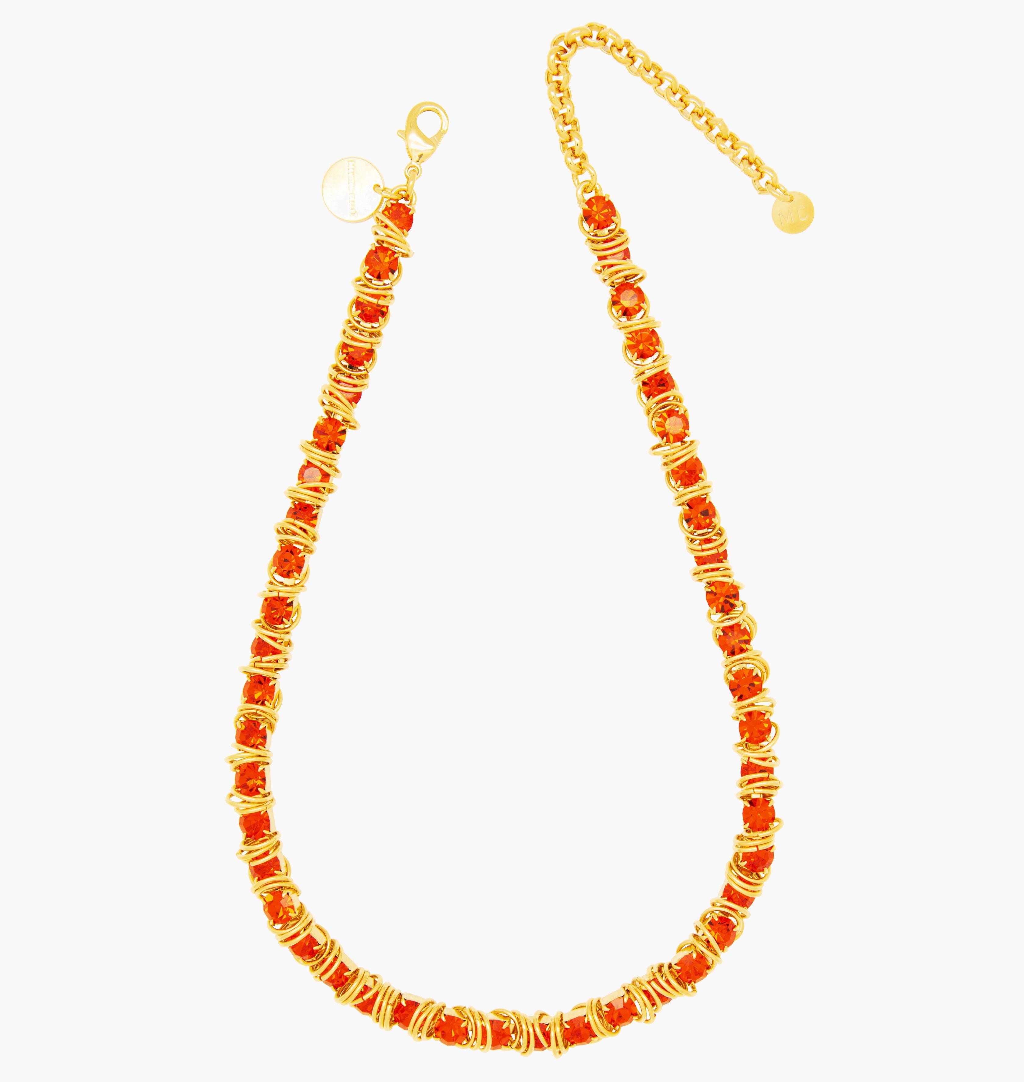 Necklace ALLSTARS Hyacinth - shop.mouttoncollet.com, moutton collet, bijoux createurs, bijoux fait main, bijoux fantaisie, bijoux en cristal strass, bijoux cristal swarovski, bijoux luxe, bijoux de stars, bijoux vip, bijoux originaux, bijou original, idee cadeau femme, cadeau de noel, collier strass, collier rock, cadeau chic et elegant, bijou moderne, bijou contemporain, fashion week, Collier en cristal strass rouge hyacinth, madonna, kate moss, beyonce, jennifer lopez, gucci, vogue france magazine