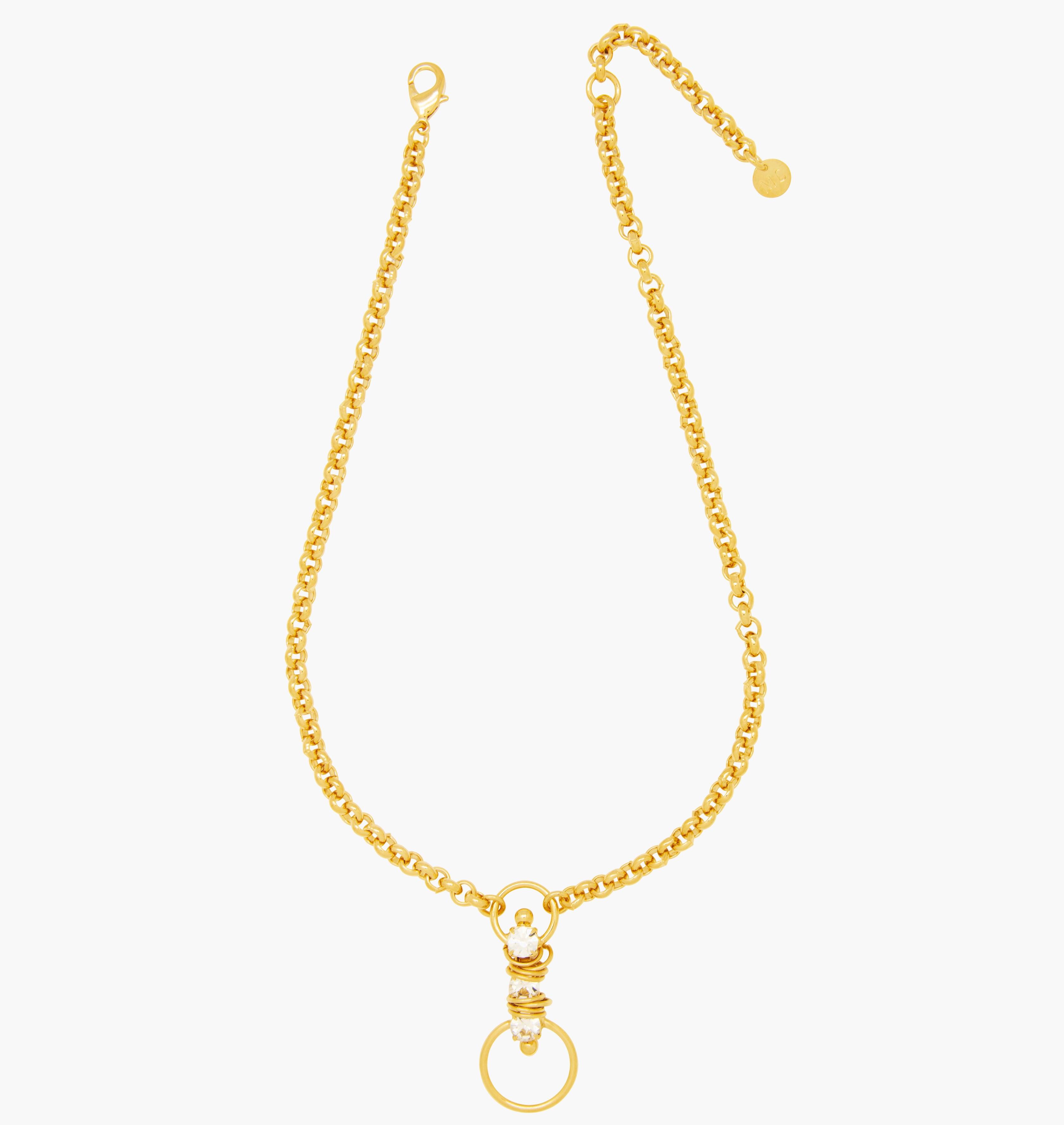 Pendent MIXY Crystal - shop.mouttoncollet.com, Moutton colleT, Notre pendentif MIXY est réalisé en bronze dorées à l'or fin, serties de cristaux scintillants coloris diamant avec de grands et petits anneaux. Il est orné d'un petit logo gravé "MC". Il sera parfait pour look moderne et étincelant. swarovski, bijou createur, strass, moutton collet, madonna, paris, fabriqué en belgique,