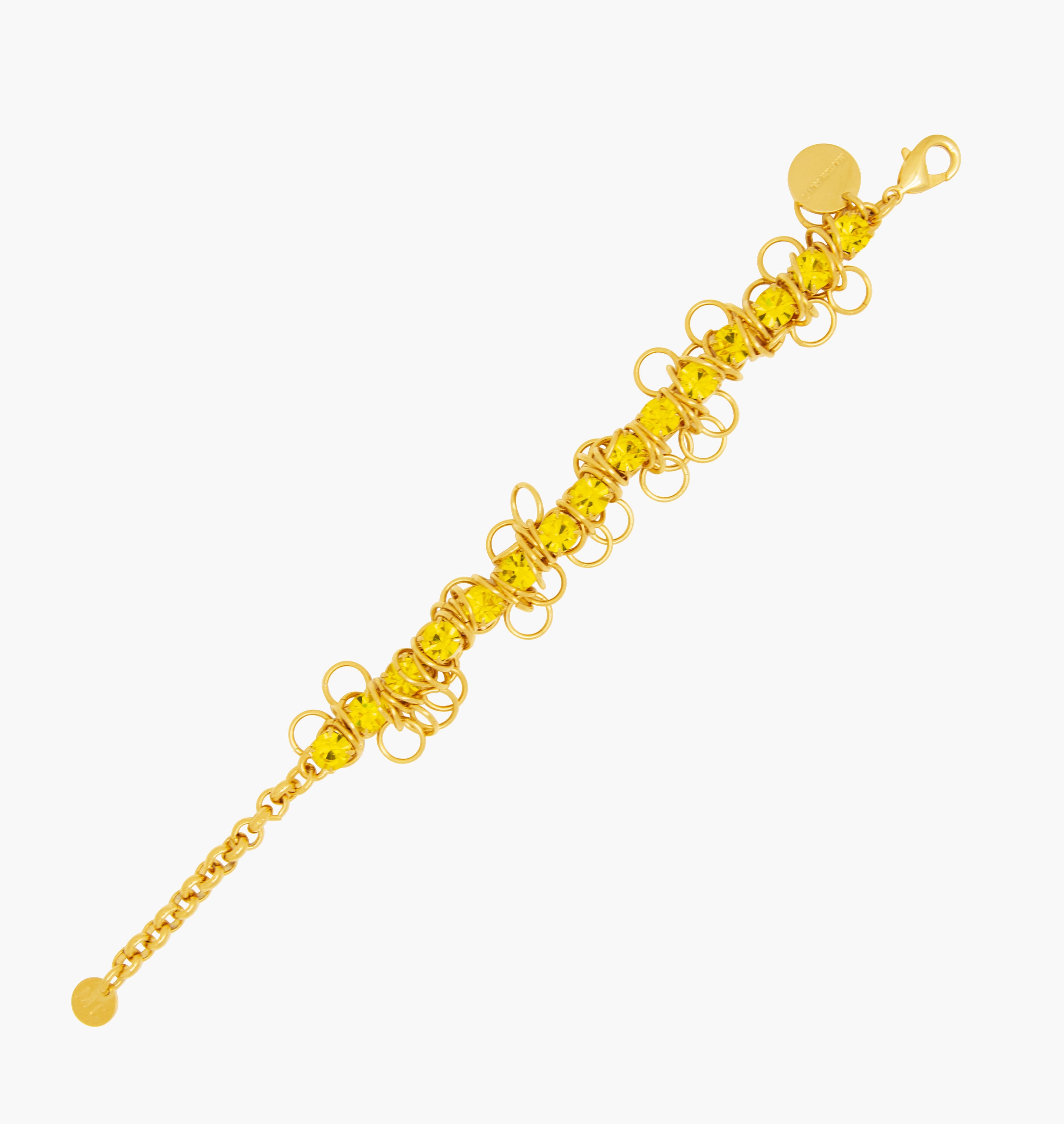 Bracelet DISCO Citrine - shop.mouttoncollet.com strass cristal jaune brillant, metal or doré, bijoux fantaisie fashion style vogue